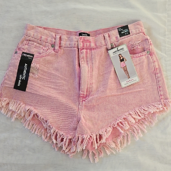 Simple Society Pants - Pink Frayed Denim JR  Shorts